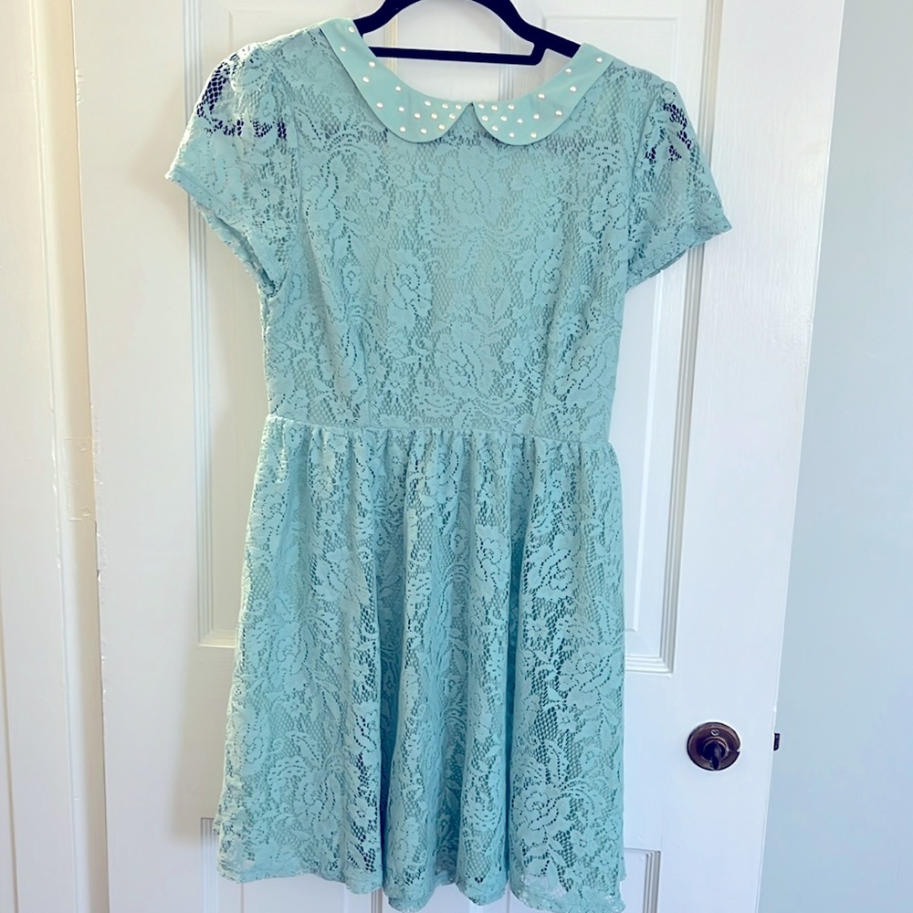 Keds Lace Dress with Pearl Collar and Low Back.